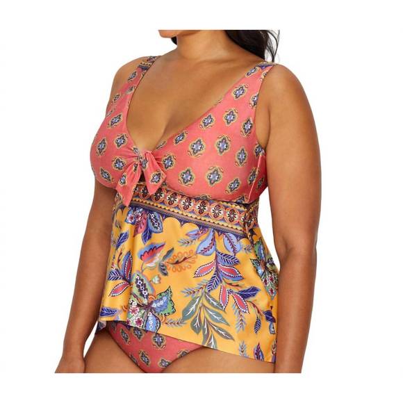 NEW BECCA etc. tapestry bloom tie front tankini in multi - Picture 2 of 3